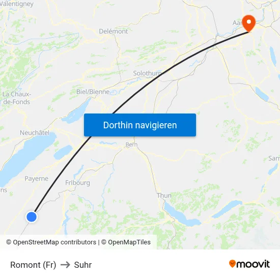 Romont (Fr) to Suhr map