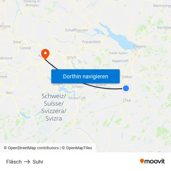 Fläsch to Suhr map