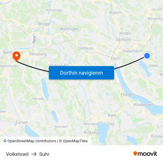 Volketswil to Suhr map