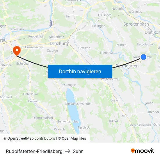 Rudolfstetten-Friedlisberg to Suhr map
