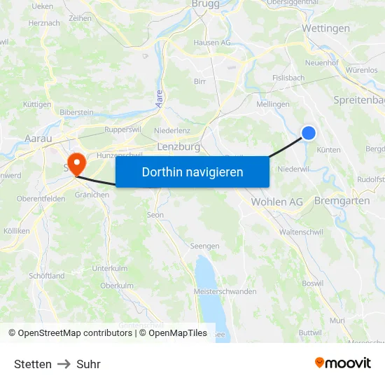 Stetten to Suhr map
