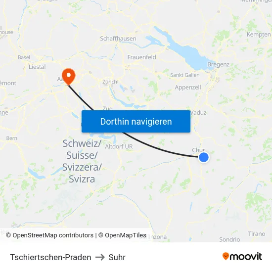 Tschiertschen-Praden to Suhr map