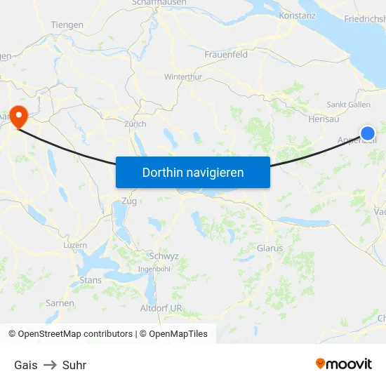 Gais to Suhr map