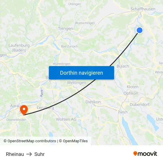 Rheinau to Suhr map