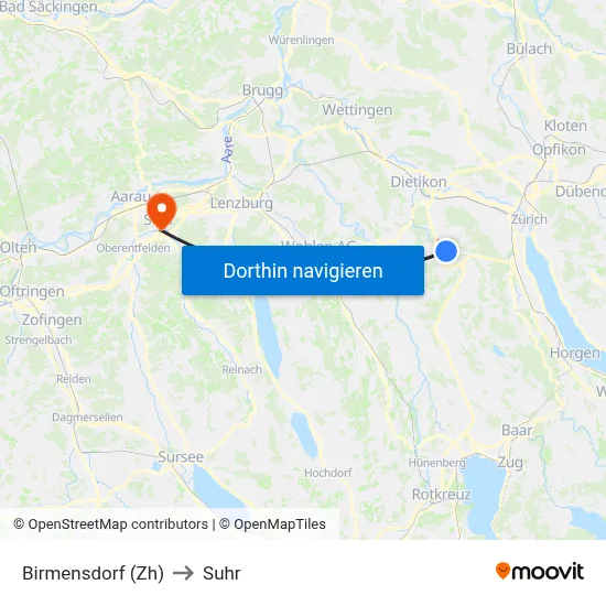 Birmensdorf (Zh) to Suhr map