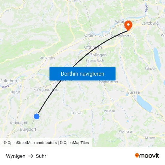 Wynigen to Suhr map