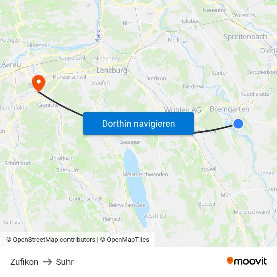 Zufikon to Suhr map
