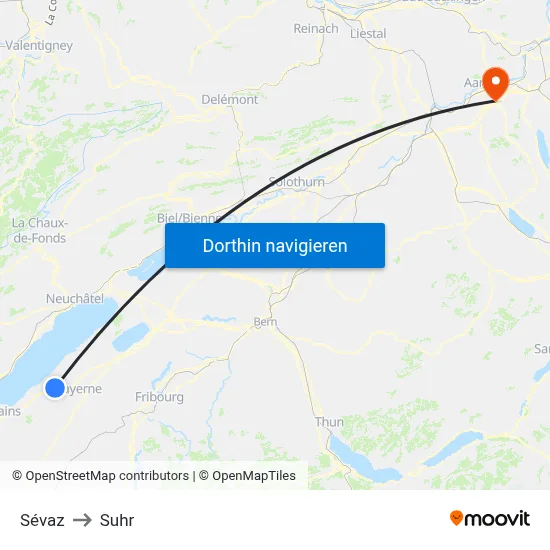 Sévaz to Suhr map