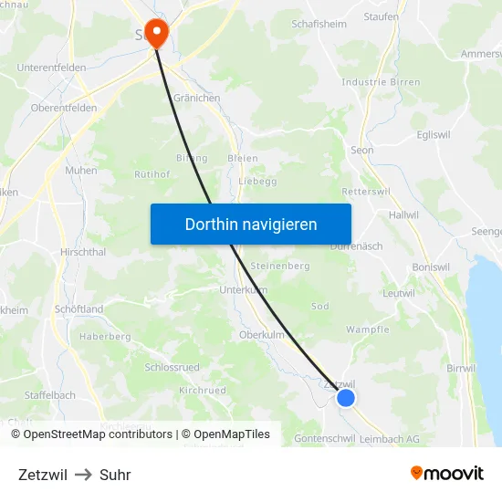 Zetzwil to Suhr map