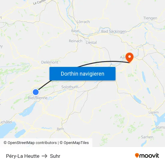 Péry-La Heutte to Suhr map