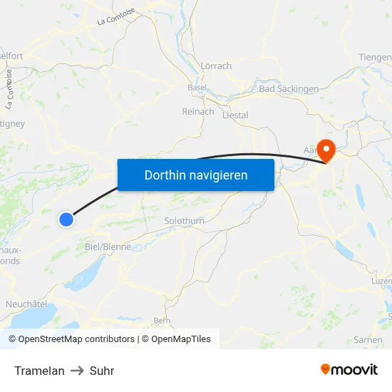 Tramelan to Suhr map