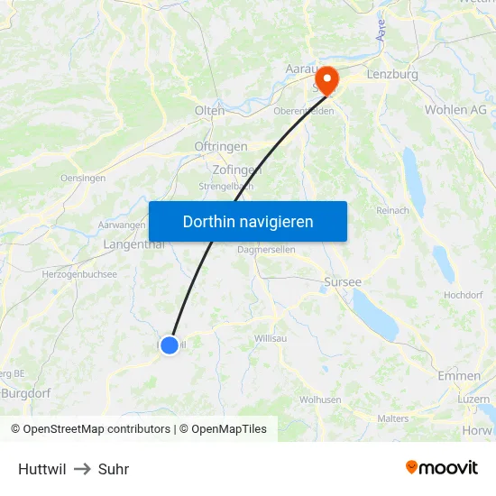 Huttwil to Suhr map