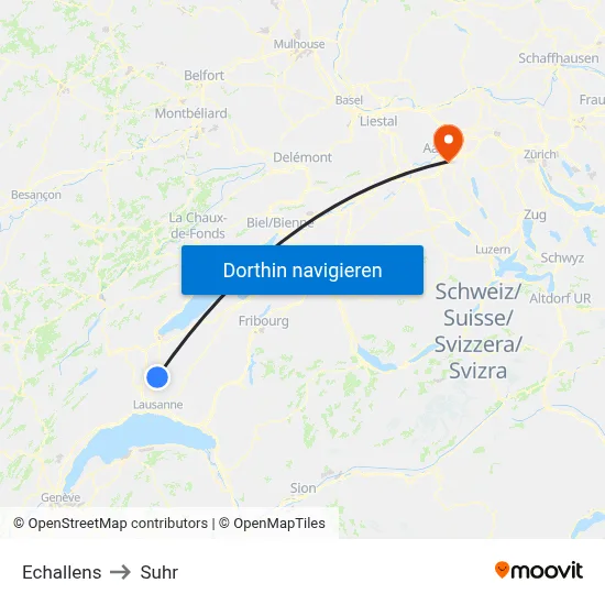Echallens to Suhr map
