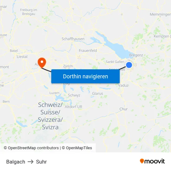 Balgach to Suhr map