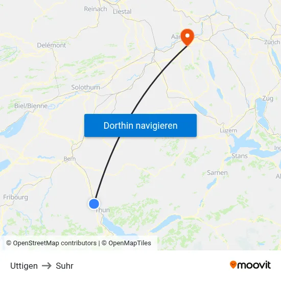 Uttigen to Suhr map