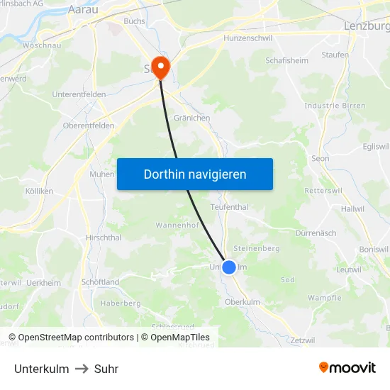 Unterkulm to Suhr map