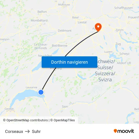Corseaux to Suhr map