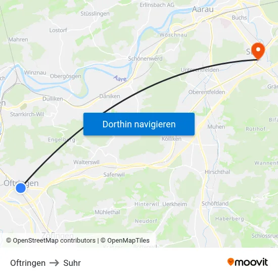 Oftringen to Suhr map
