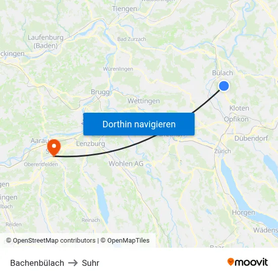 Bachenbülach to Suhr map