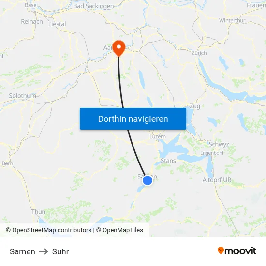 Sarnen to Suhr map