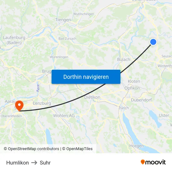 Humlikon to Suhr map