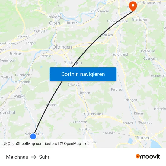 Melchnau to Suhr map