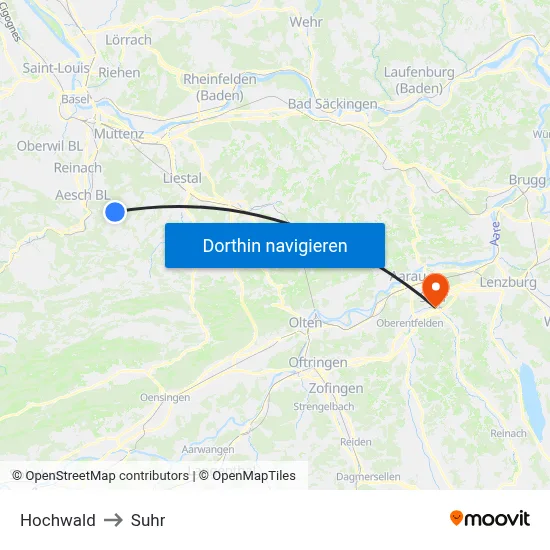 Hochwald to Suhr map