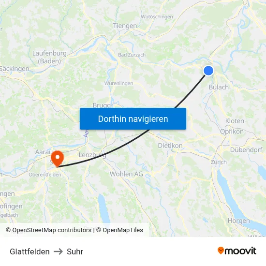 Glattfelden to Suhr map