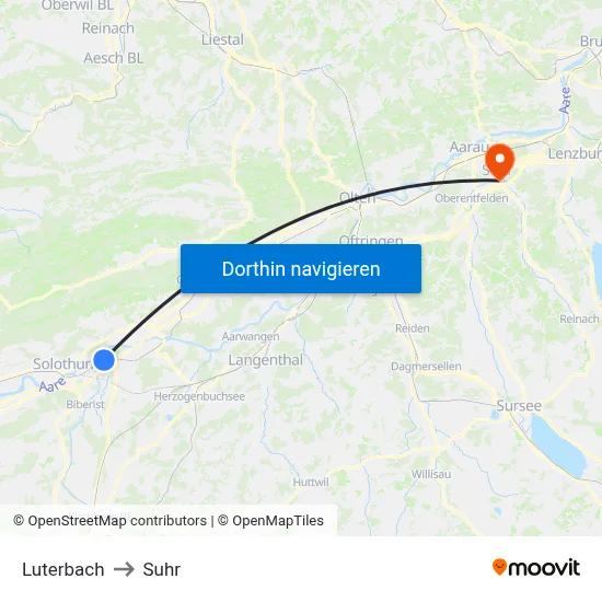 Luterbach to Suhr map