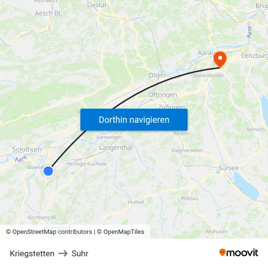 Kriegstetten to Suhr map