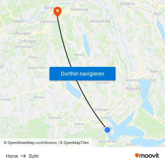 Horw to Suhr map