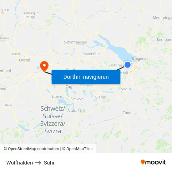 Wolfhalden to Suhr map