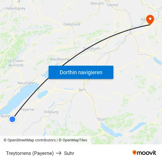 Treytorrens (Payerne) to Suhr map