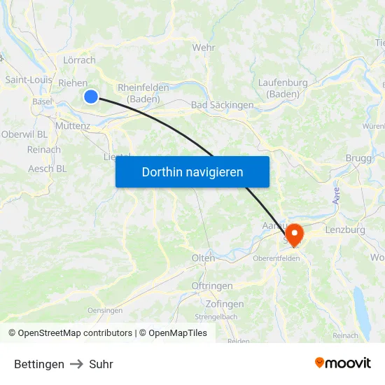 Bettingen to Suhr map