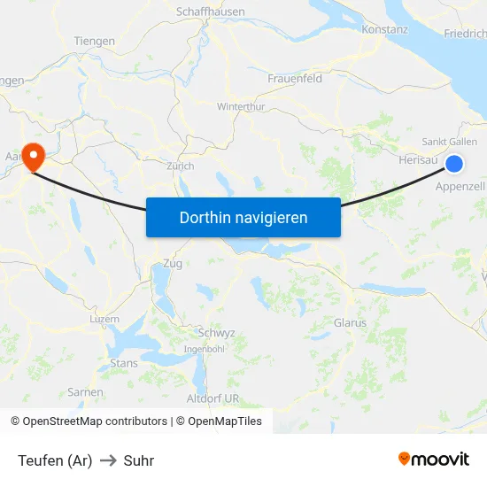Teufen (Ar) to Suhr map