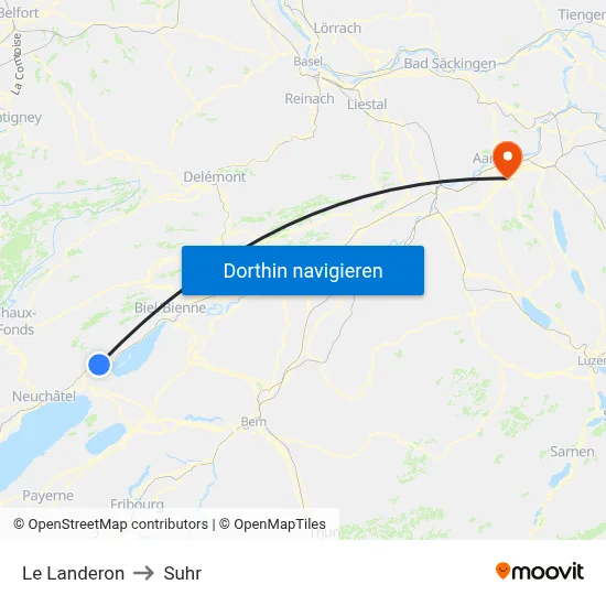 Le Landeron to Suhr map