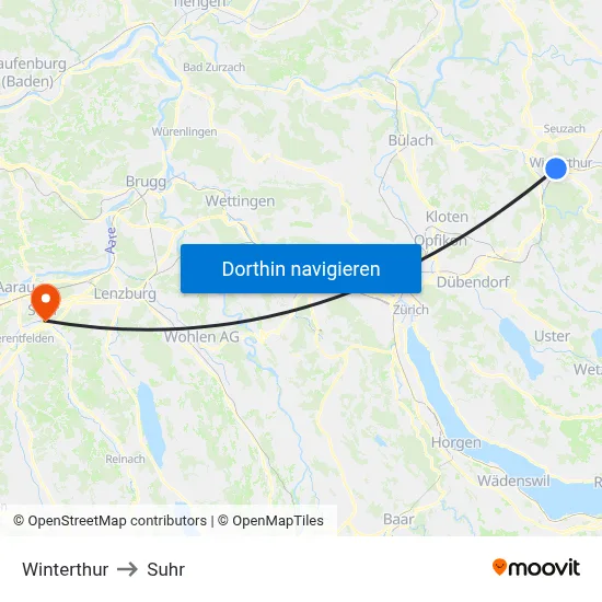 Winterthur to Suhr map