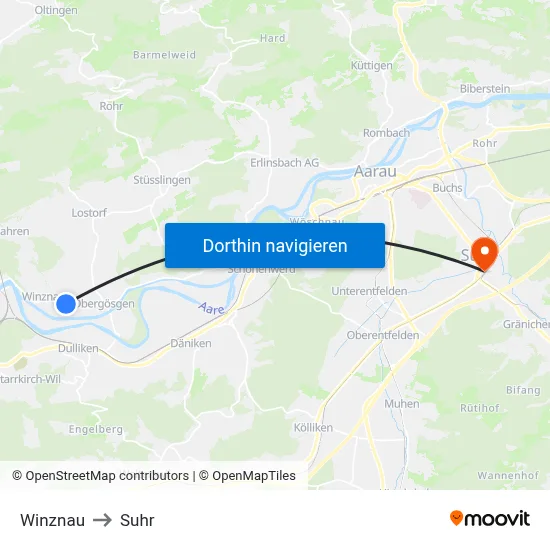 Winznau to Suhr map