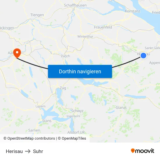 Herisau to Suhr map