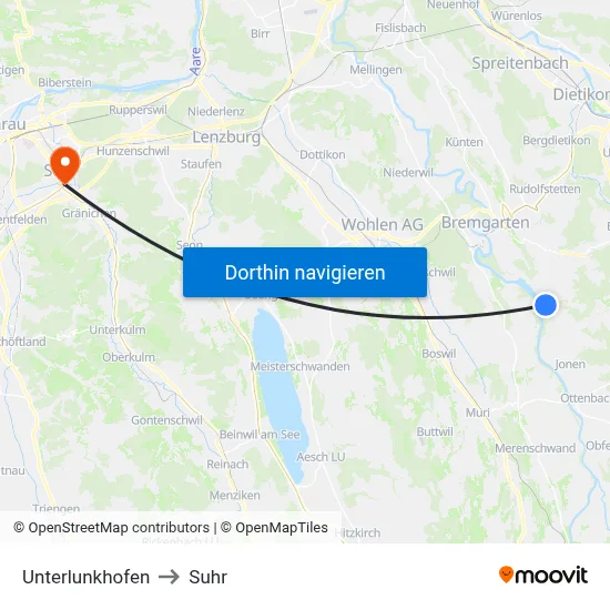 Unterlunkhofen to Suhr map