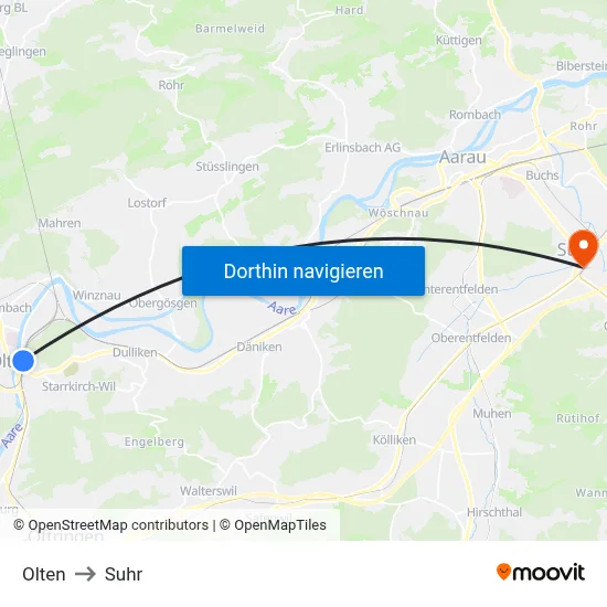 Olten to Suhr map