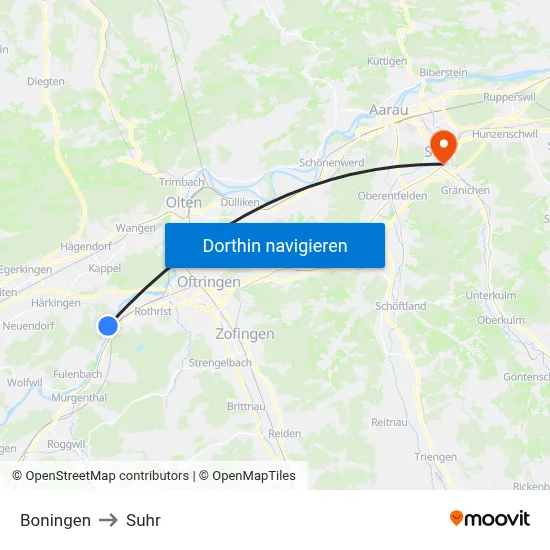 Boningen to Suhr map