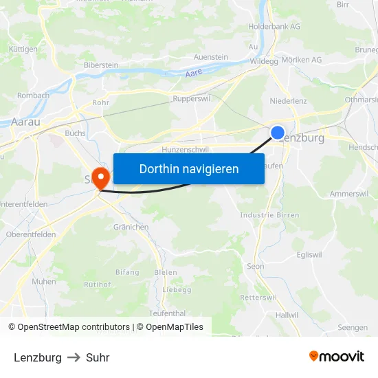 Lenzburg to Suhr map