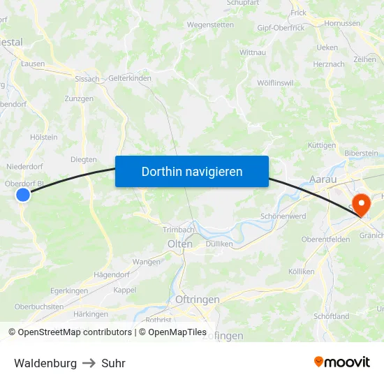 Waldenburg to Suhr map
