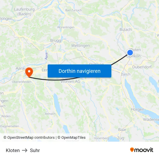 Kloten to Suhr map