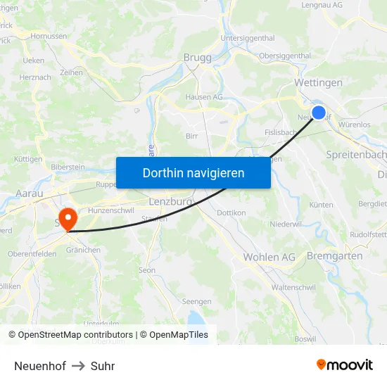 Neuenhof to Suhr map