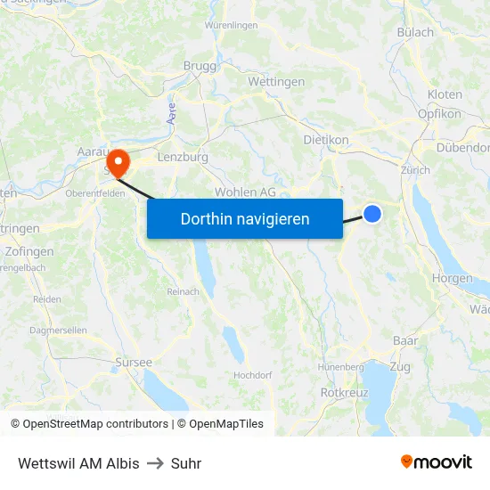 Wettswil AM Albis to Suhr map