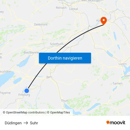 Düdingen to Suhr map