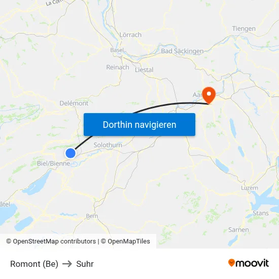 Romont (Be) to Suhr map