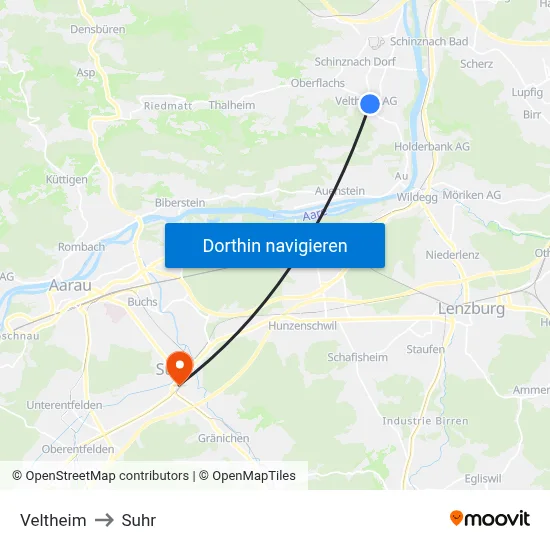 Veltheim to Suhr map